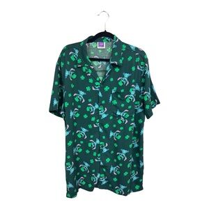 Men's Disney Stitch Button Down Shirt St Patricks Day Clover St Paddys Day Large